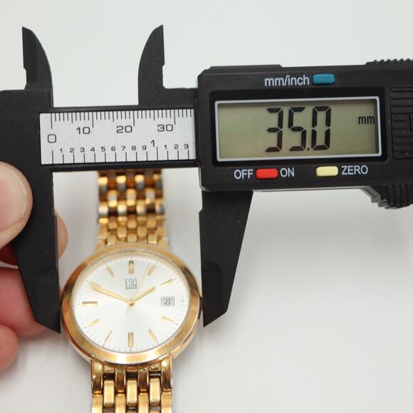 Vintage ESQ Swiss Gold Tone Watch 35mm Silver Date Dial St. Steel w New Battery main image 8